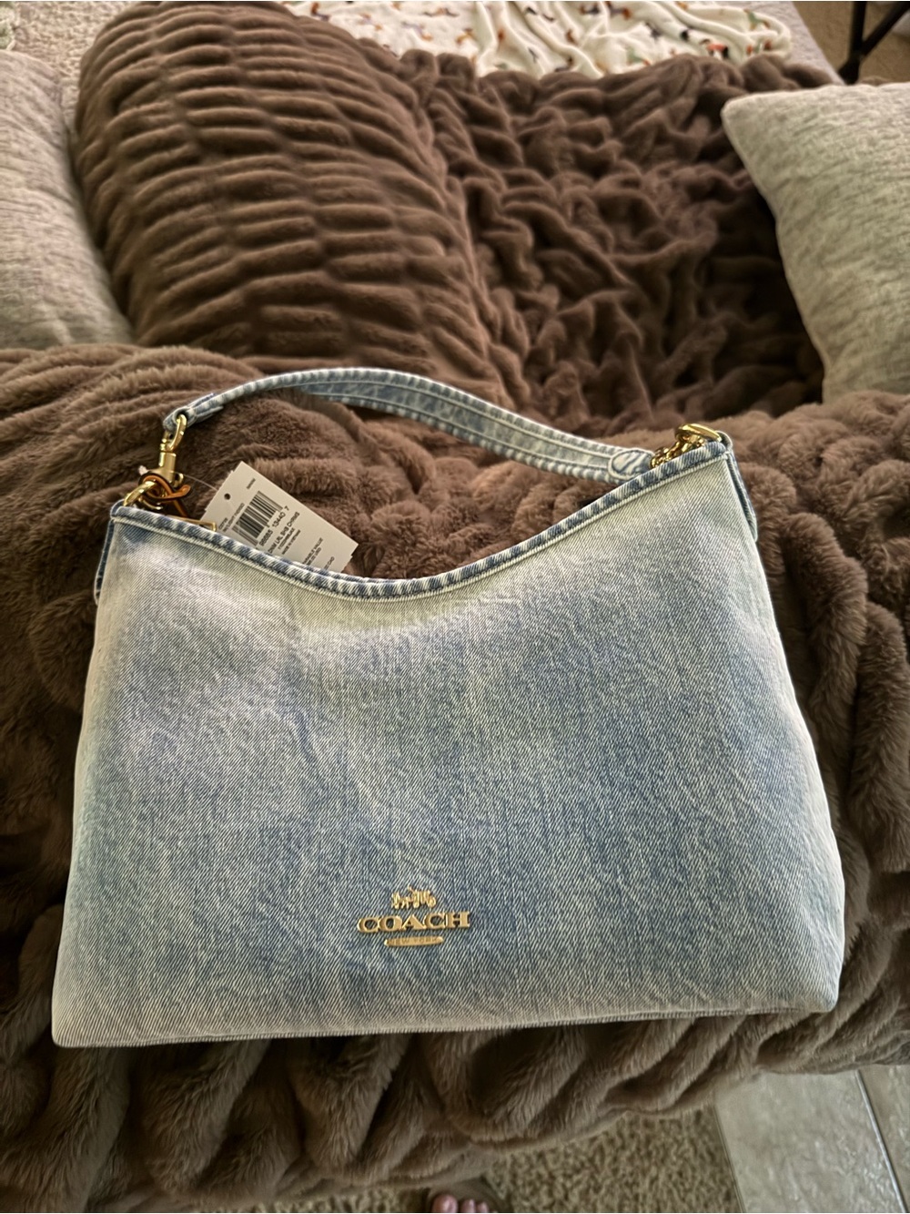 Coach Laurel Light Blue Denim Shoulder Bag with Gold Hardware